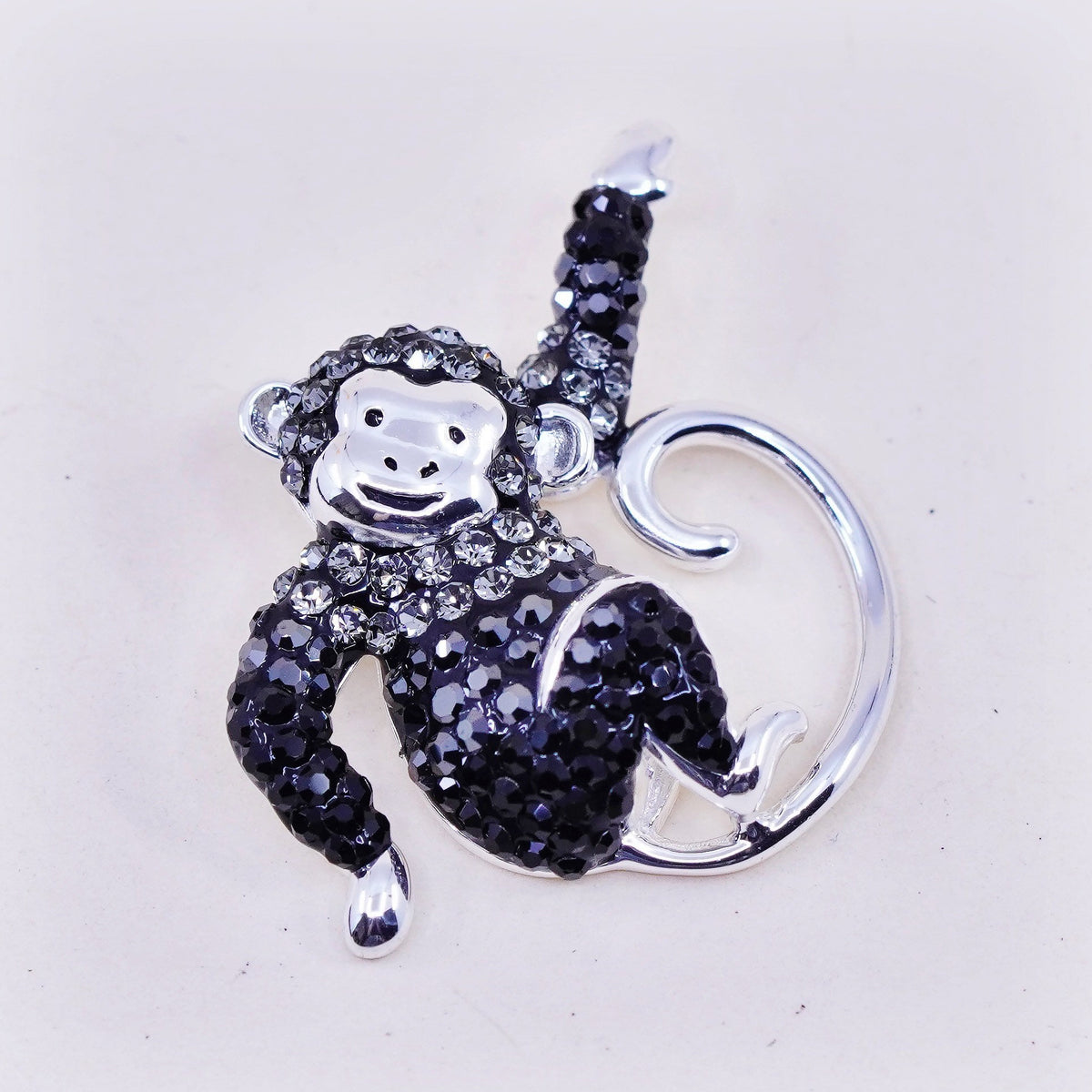 Sterling silver handmade pendant, 925 monkey with cluster Swarovski pendant
