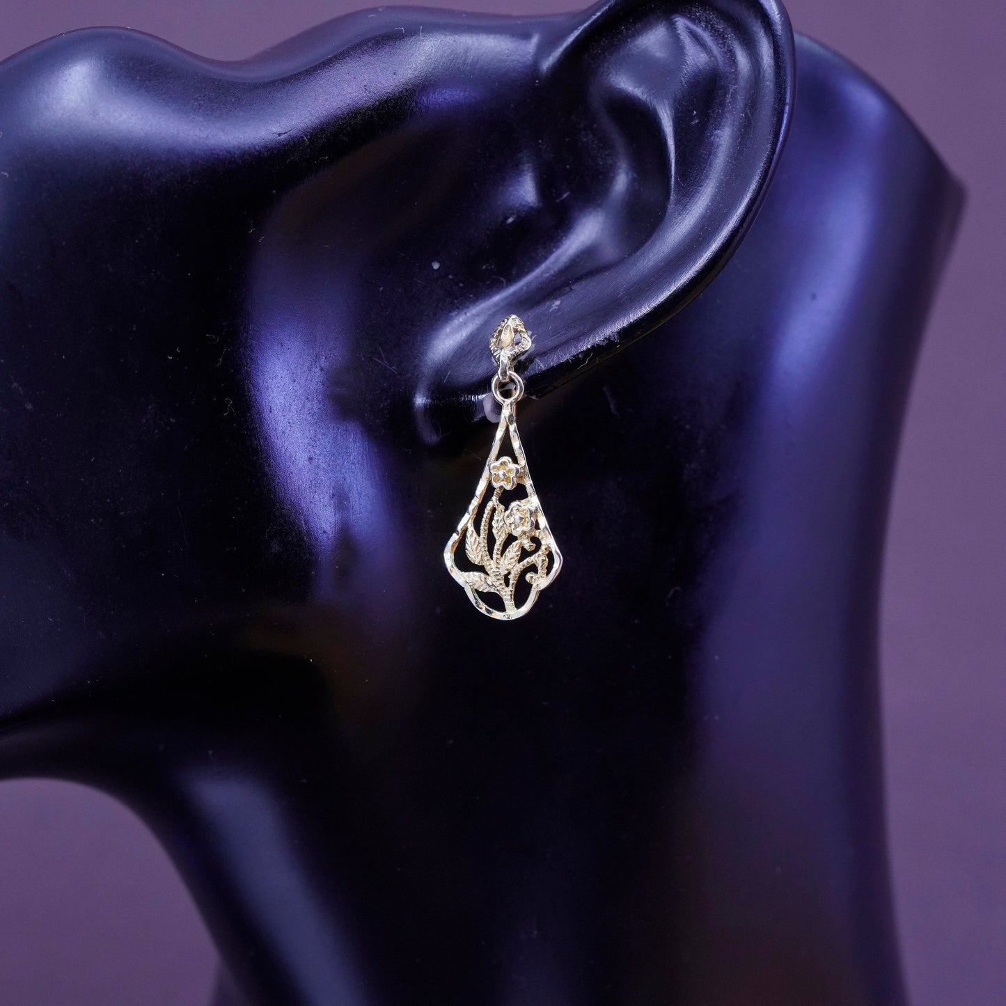gold over vermeil Sterling silver earrings, 925 Filigree teardrop beads drops