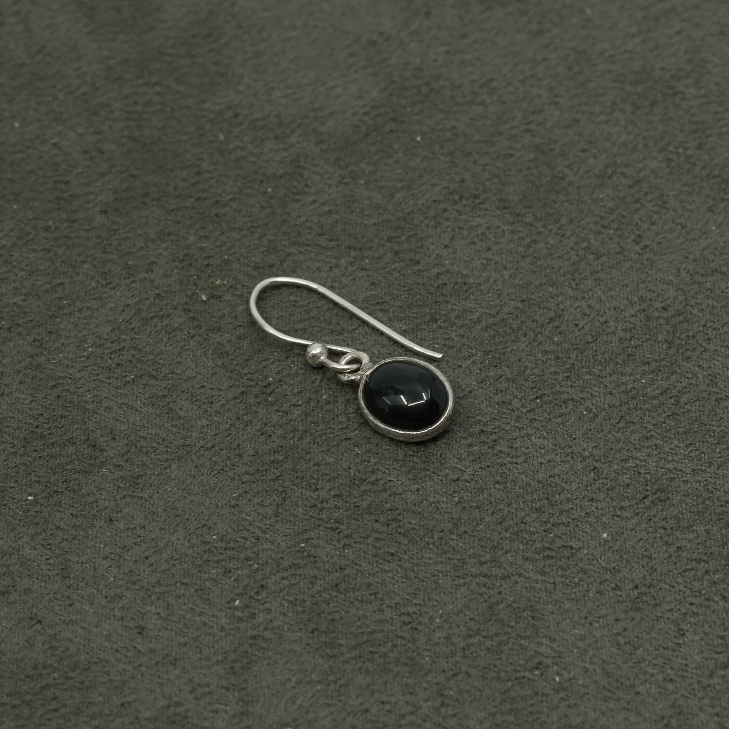 vtg sterling silver handmade earring Mexico 925 w/ oval obsidian