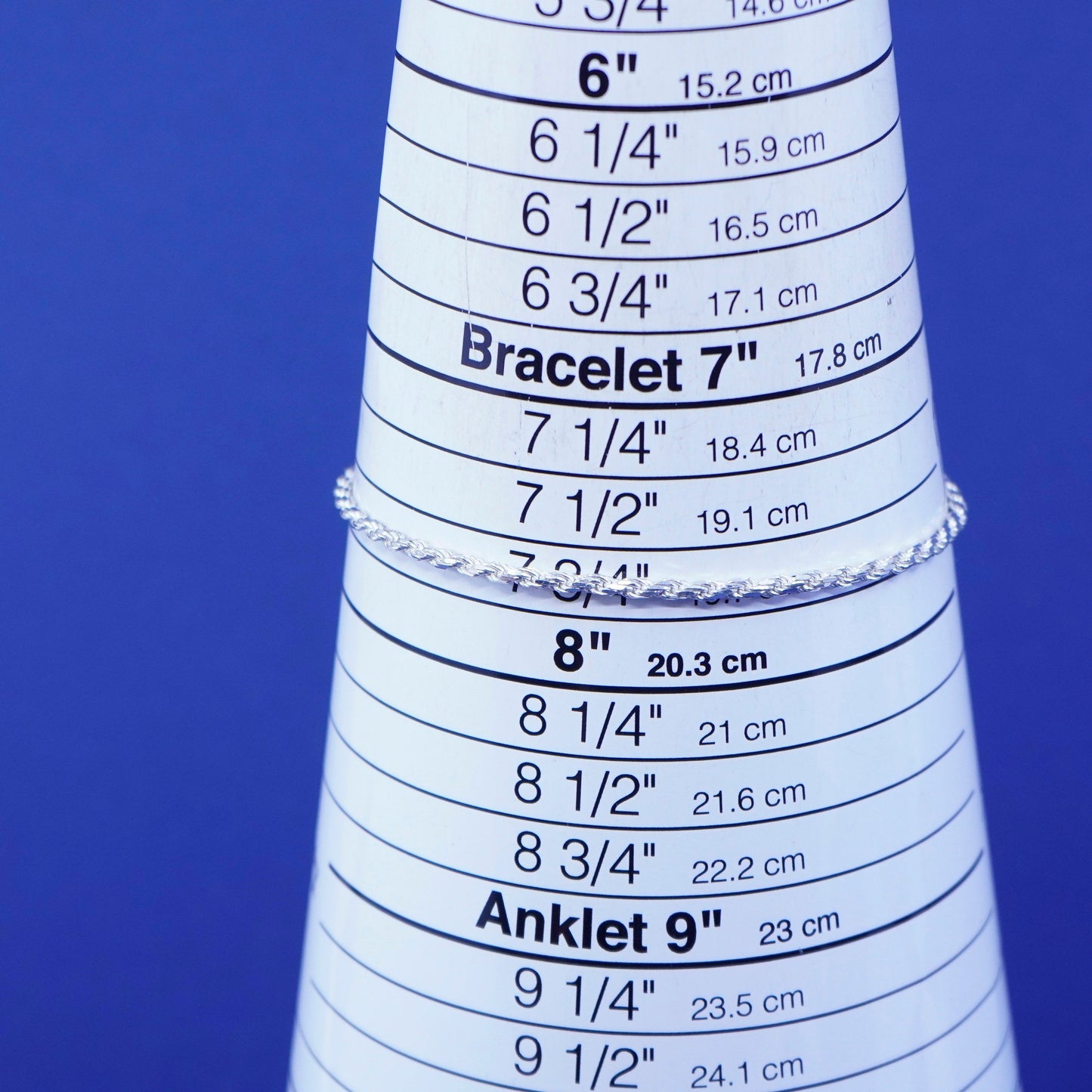 7.75”, 2mm, vintage sterling silver handmade bracelet, Italy 925 rope chain