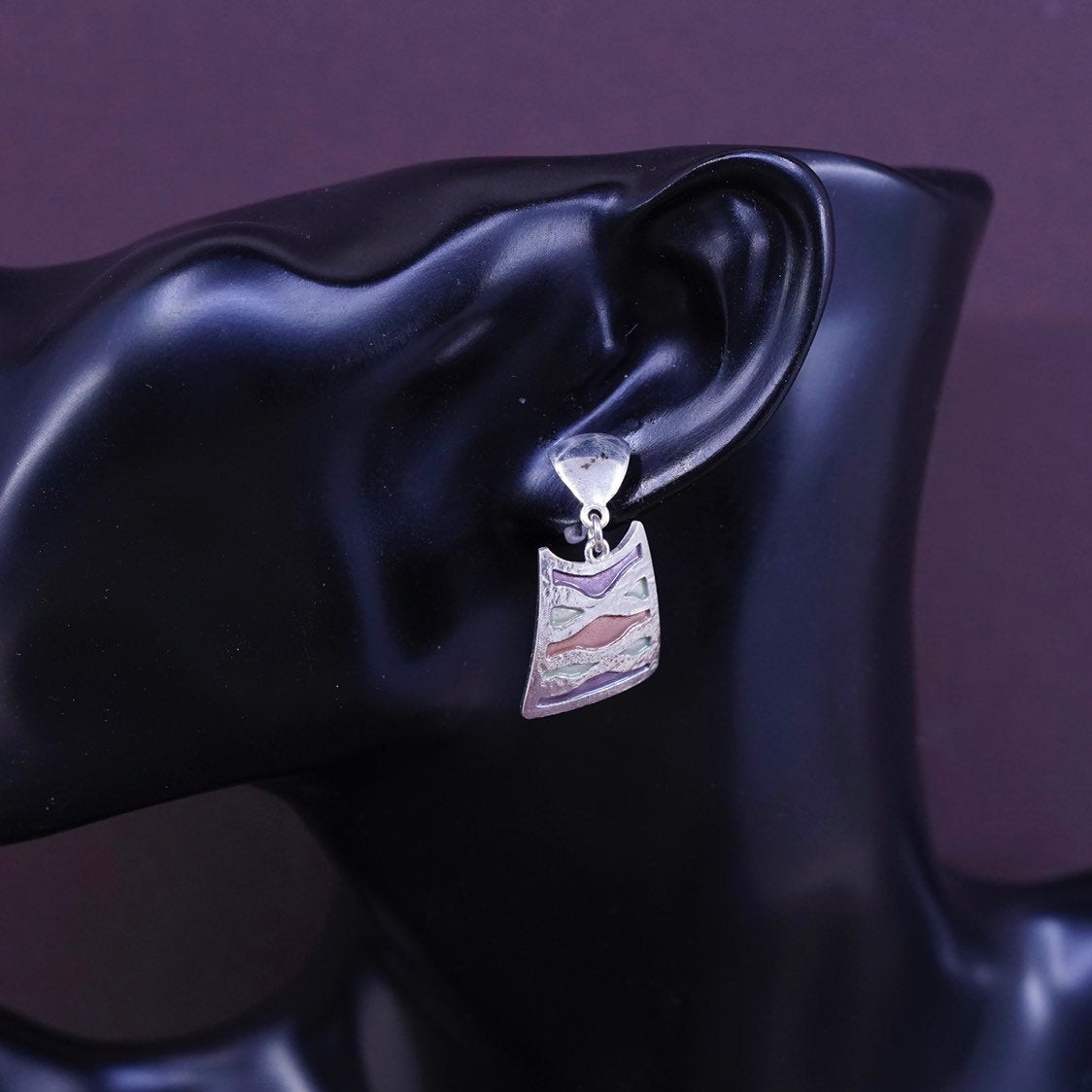 Two tone Native American handmade sterling silver earrings, wavy 950 CMILF