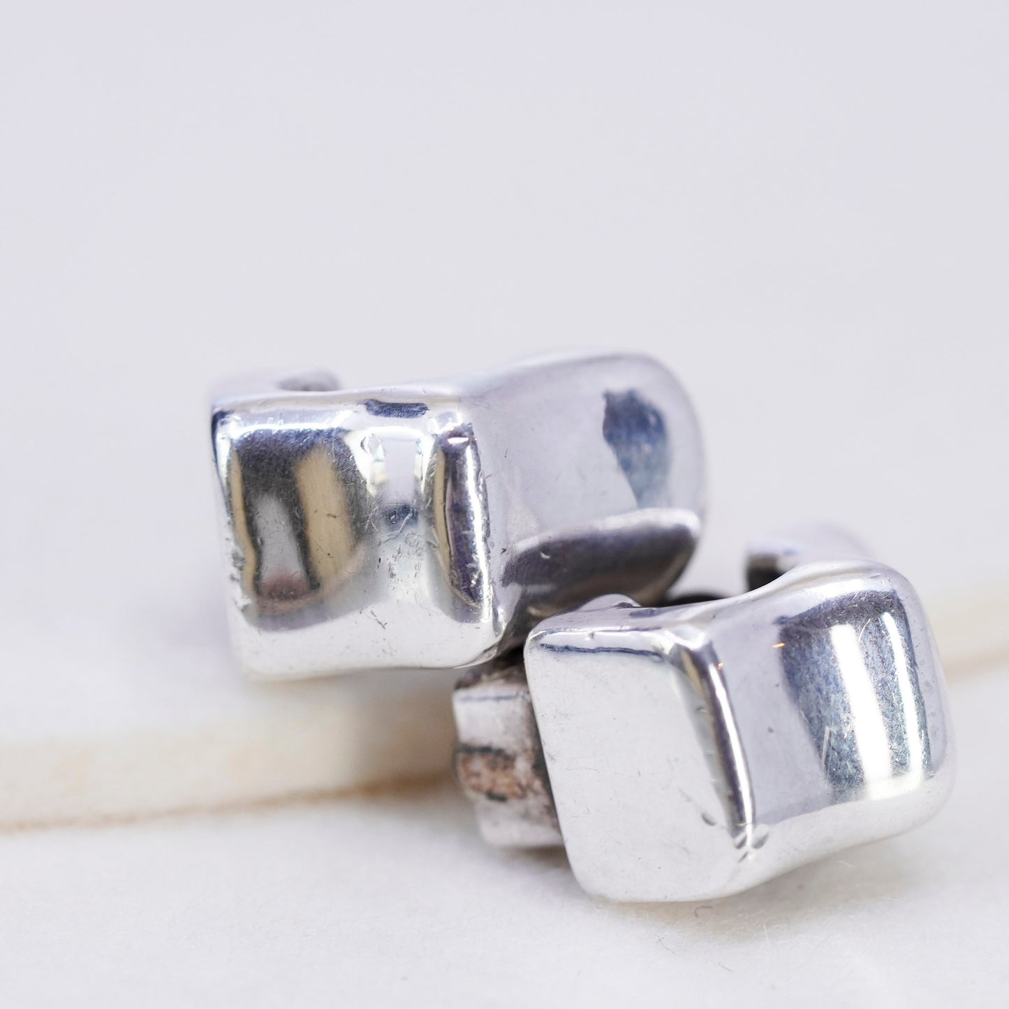 Vintage modern Sterling 925 silver handmade earrings, ribbed clip on