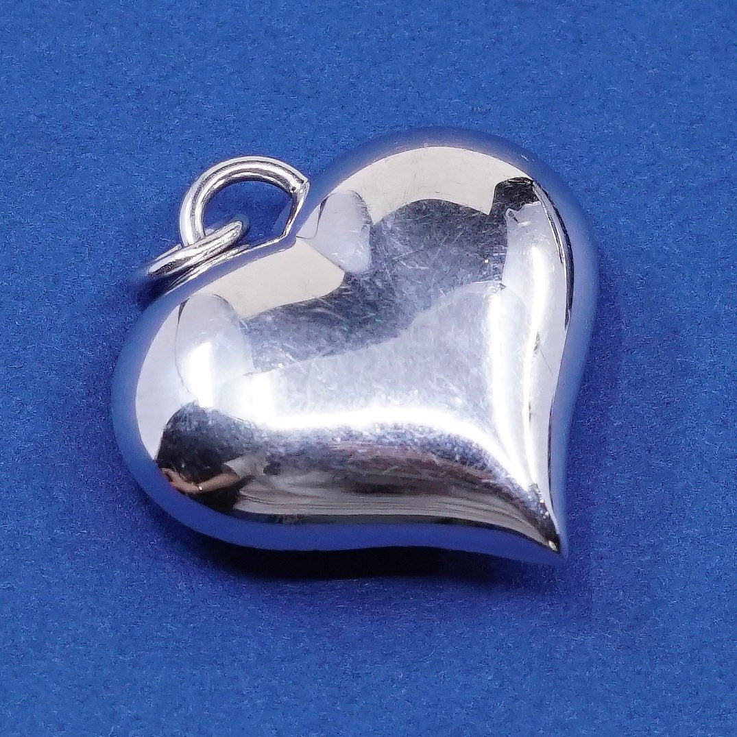 vtg Sterling silver handmade pendant, glitter surface puffy 925 heart