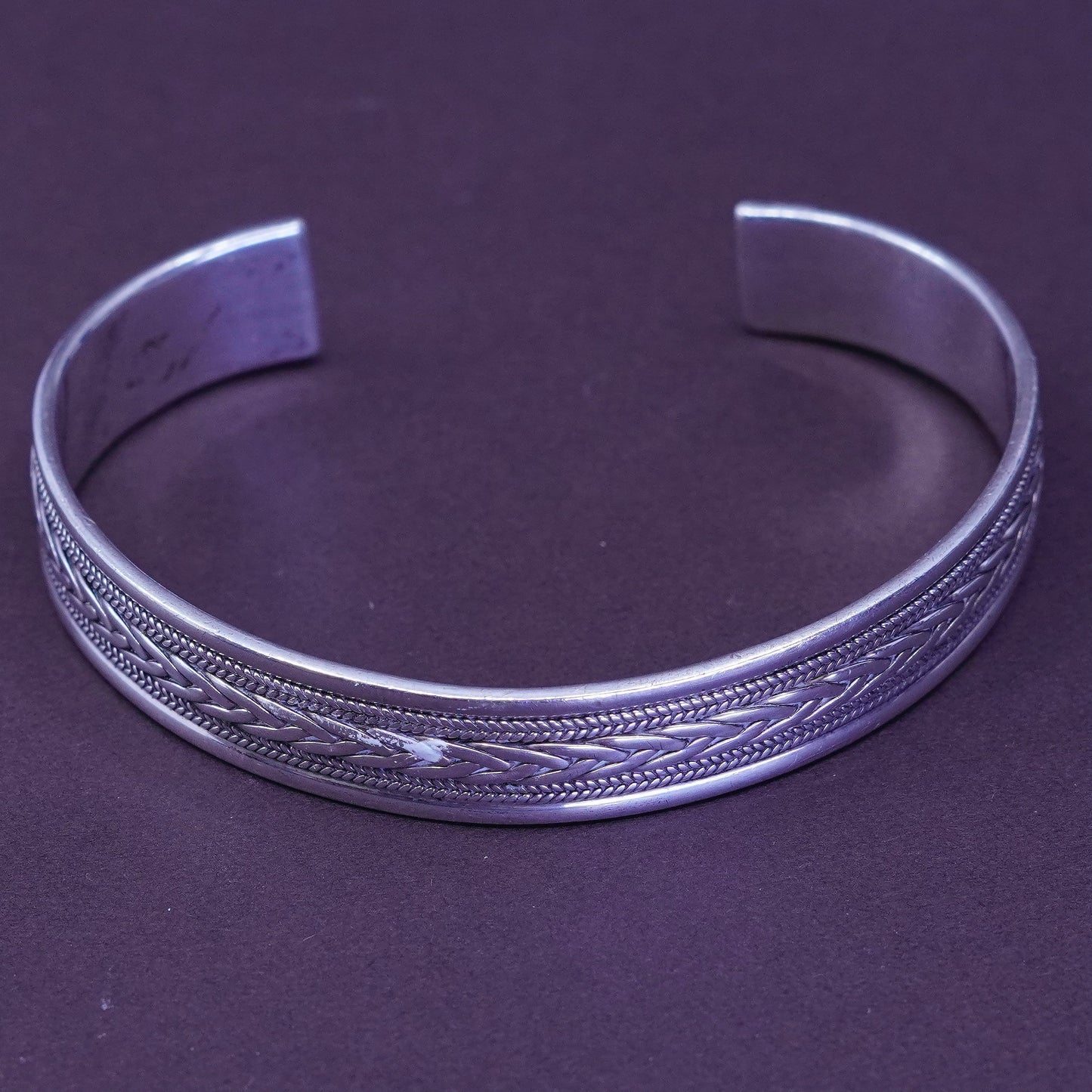 7”, Sterling silver handmade bracelet, southwestern 925 cuff with cable rope