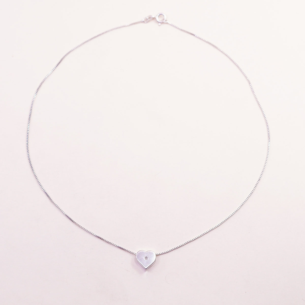16”, sterling silver handmade necklace, 925 flatten circle chain heart Pendant