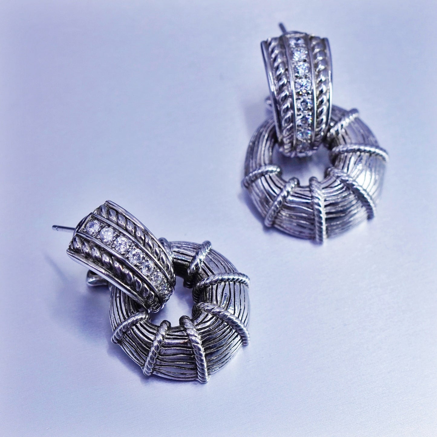 Judith Ripka Sterling 925 silver handmade earrings, round diamonique dangles