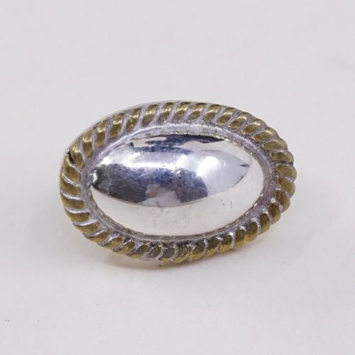 0.5”, Two Tone 925 Sterling Silver Handmade Oval Earrings, Mexico 925 Studs