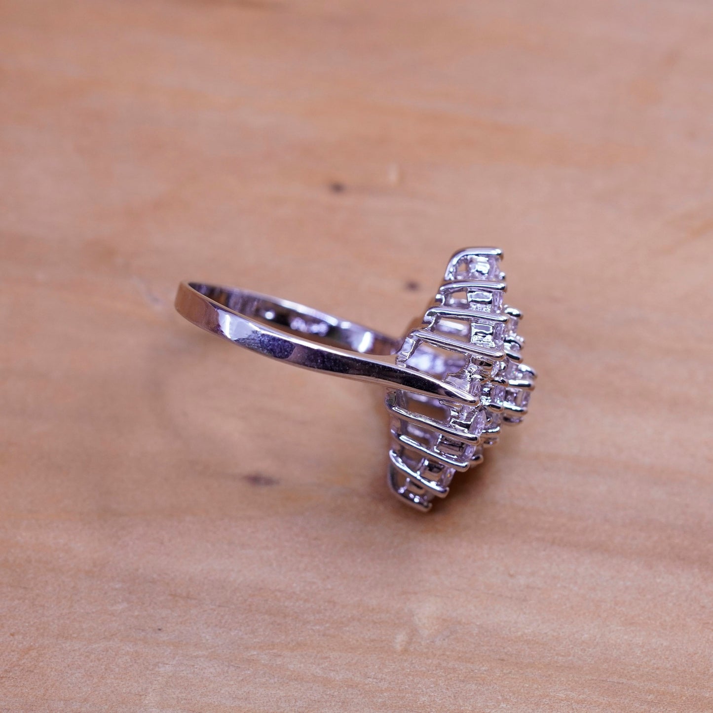 Size 9, vintage Sterling 925 silver engagement ring with cluster cz