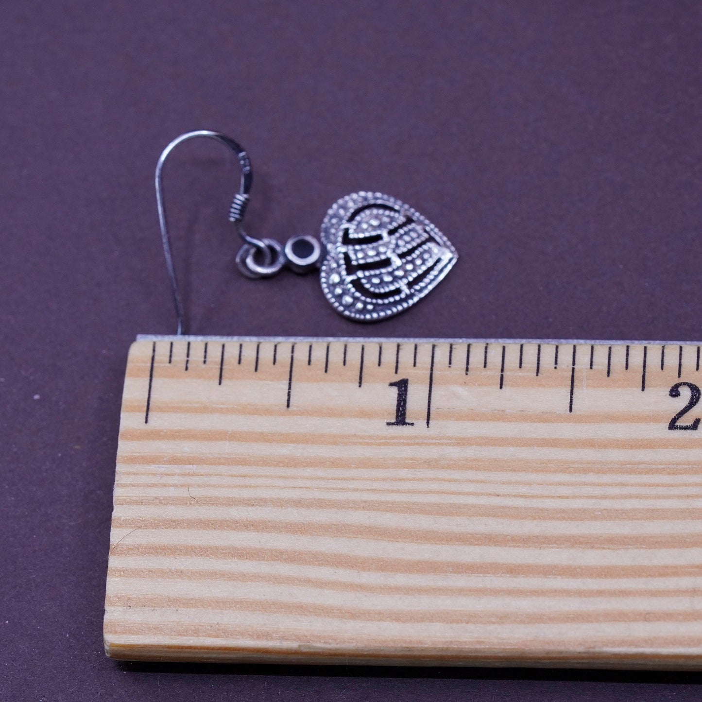 Vintage Sterling 925 silver handmade heart earrings with obsidian