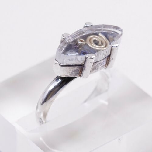 Size 6.5, Vtg b sucherman Two Tone Sterling 925 Silver Handmade Ring W/ Brass