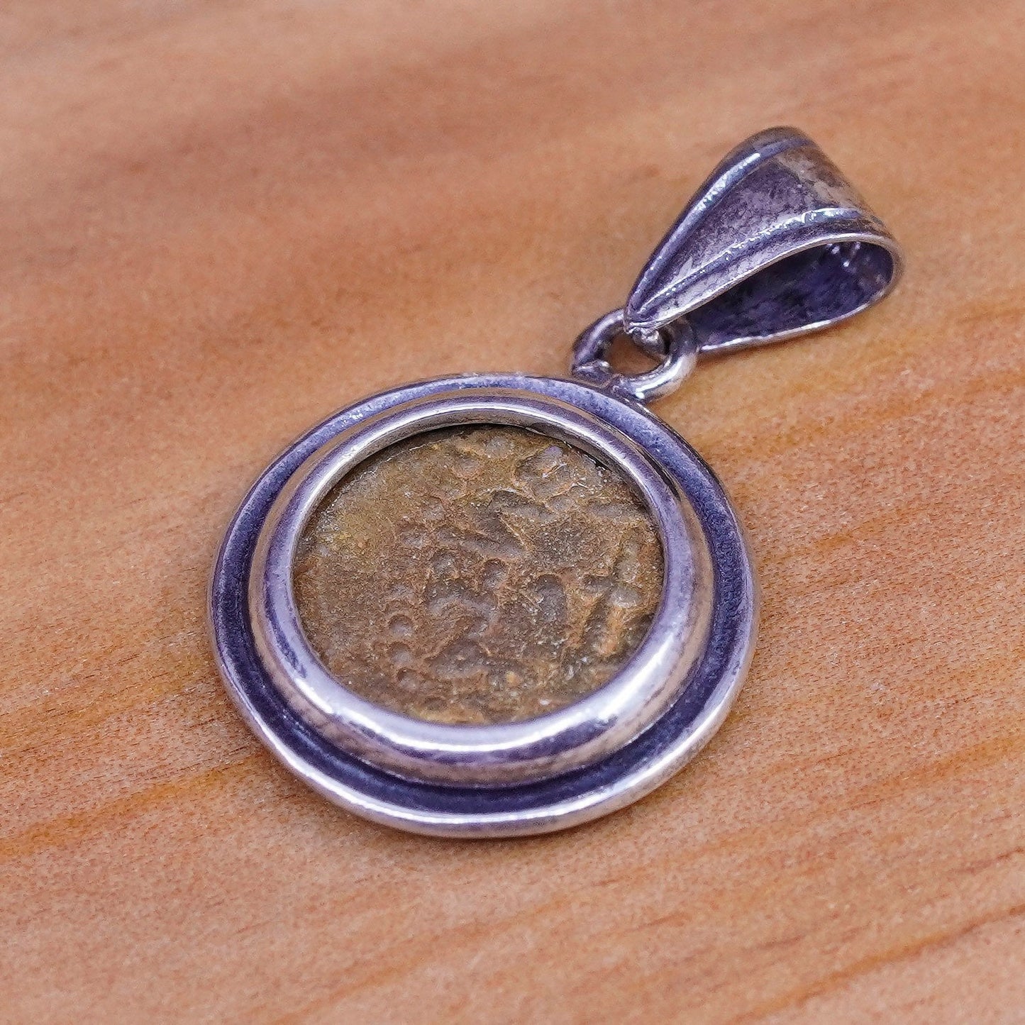 Vintage restoration copper with sterling 925 silver circle pendant charm