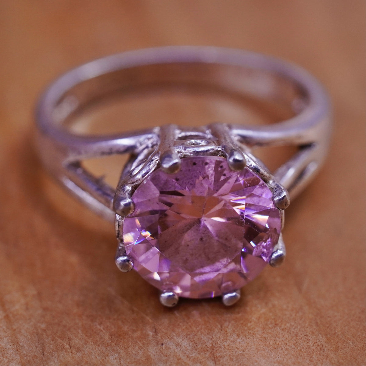 Size 6.25, vintage Sterling 925 silver handmade ring with pink Quartz