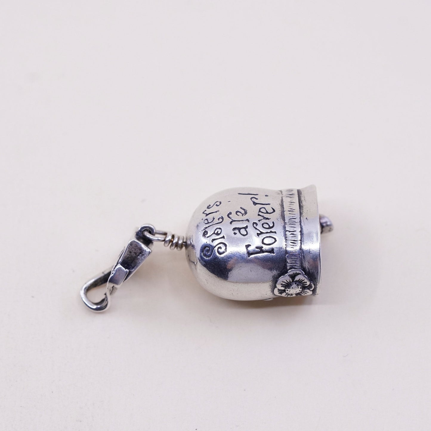John Sterling silver handmade charm, 925 bell pendant “sisters are forever!