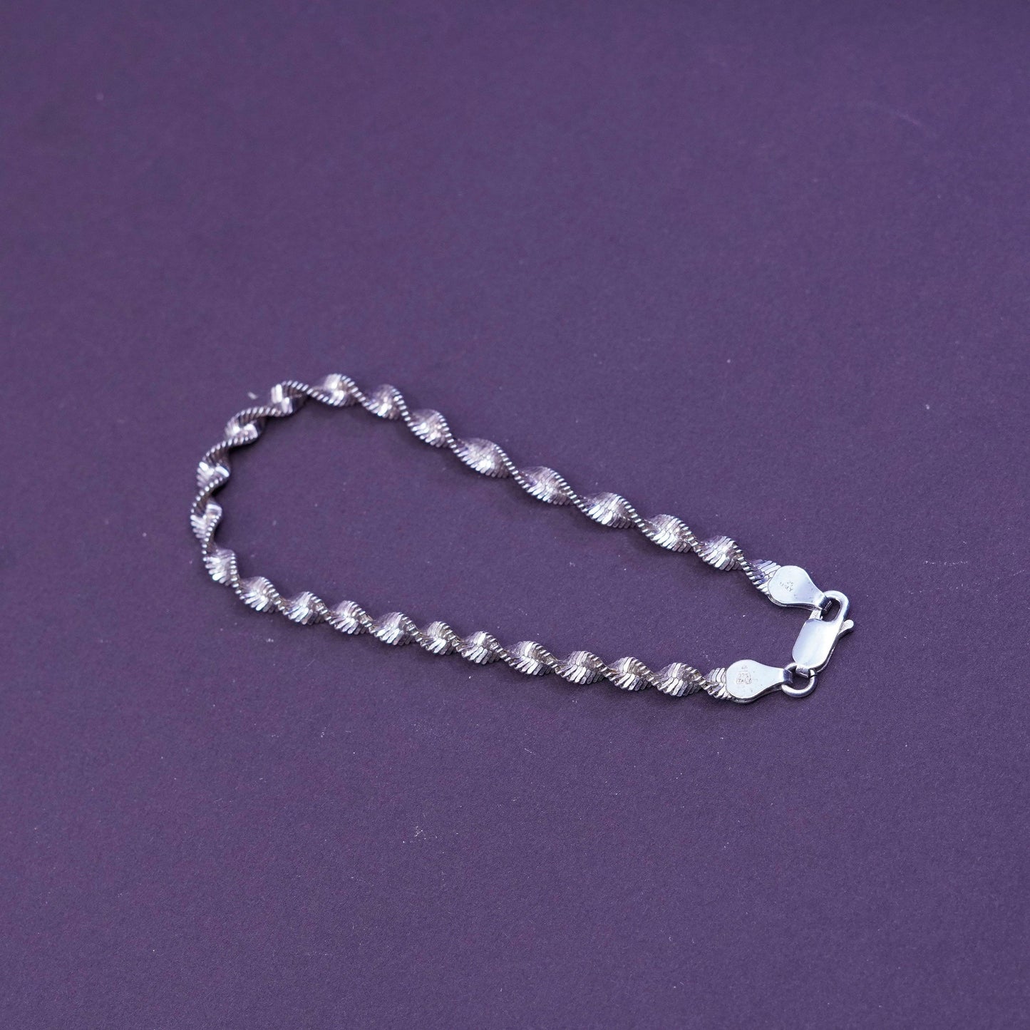 7.25”, vermeil gold over Sterling silver twisted herringbone bracelet 925 chain