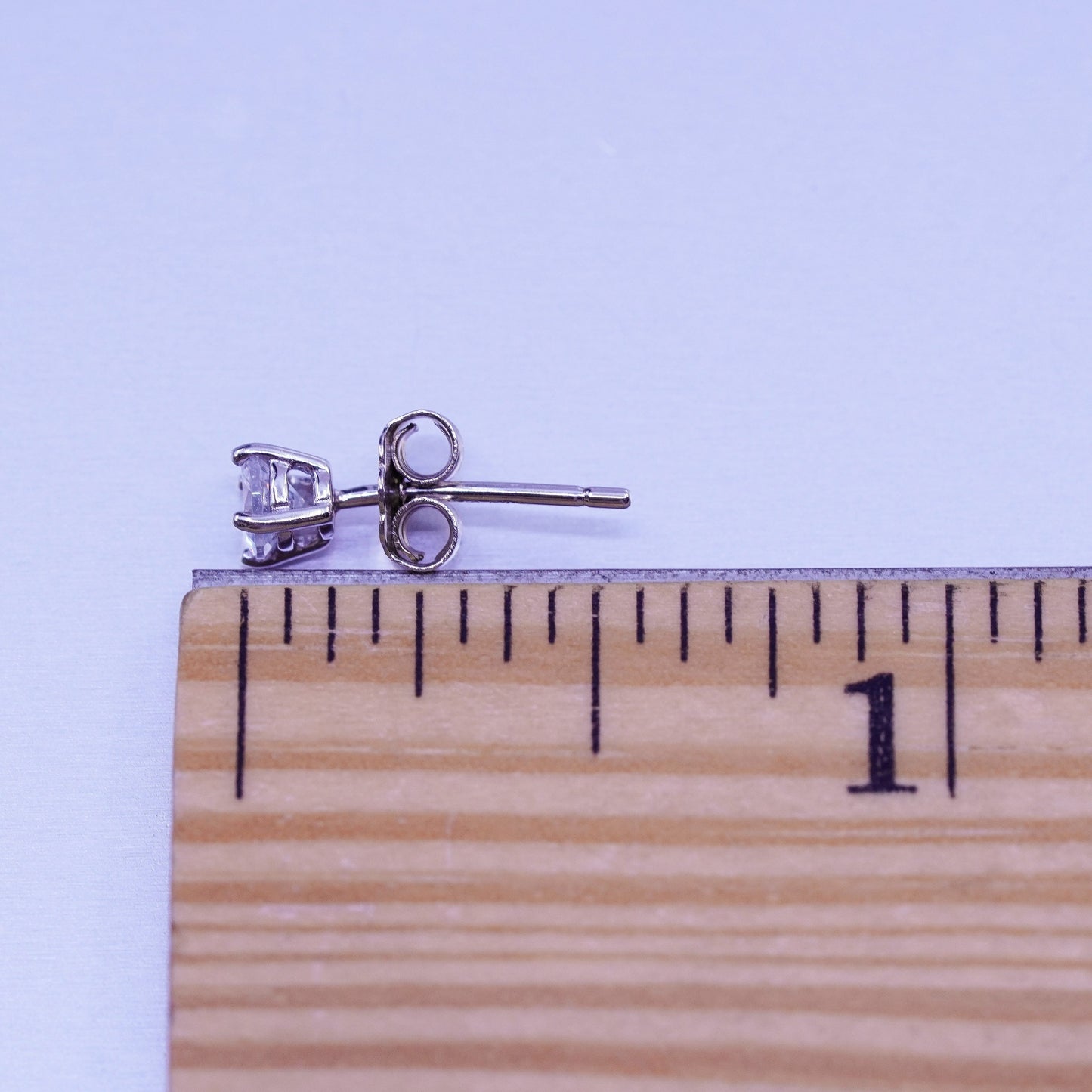 3mm, Vintage Sterling 925 silver earrings, studs with cz inlay