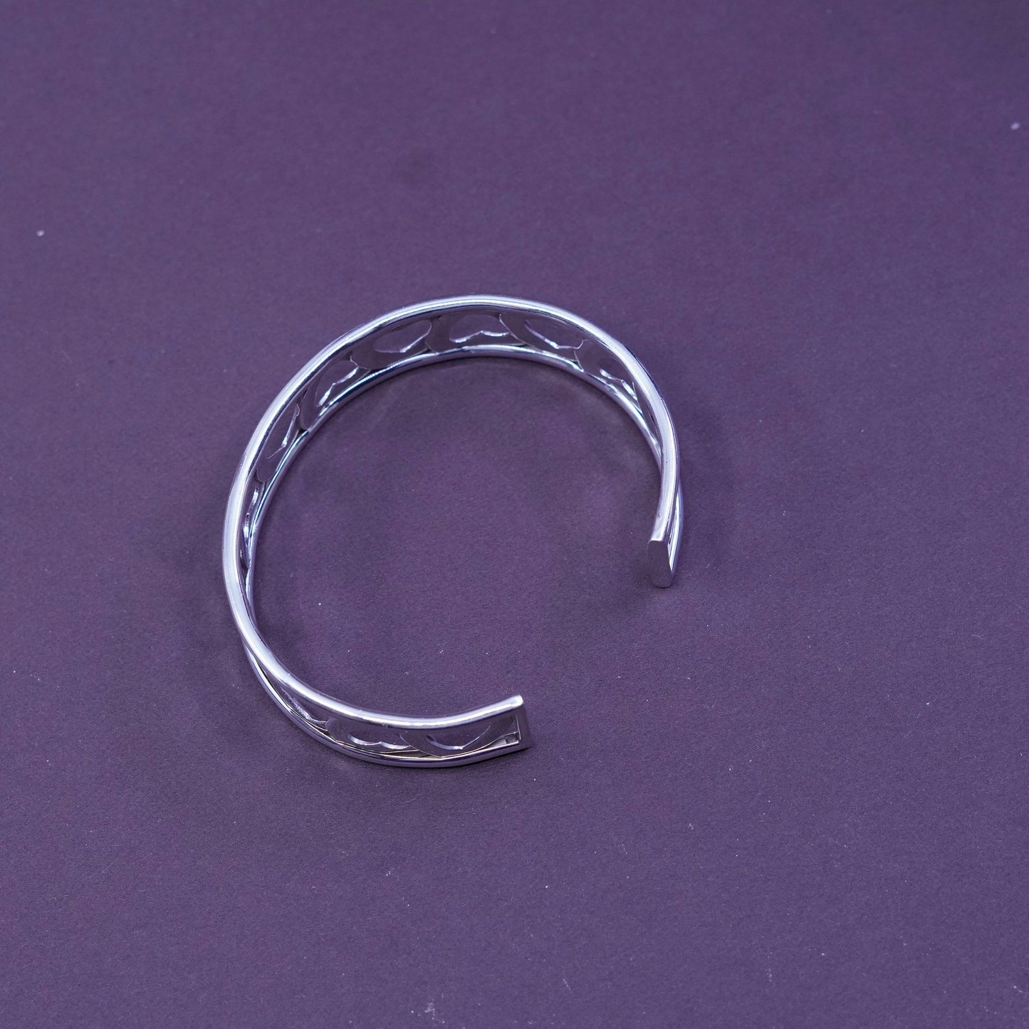 6.5”, vtg Italy milor Sterling silver handmade bracelet, modern heart 925 cuff