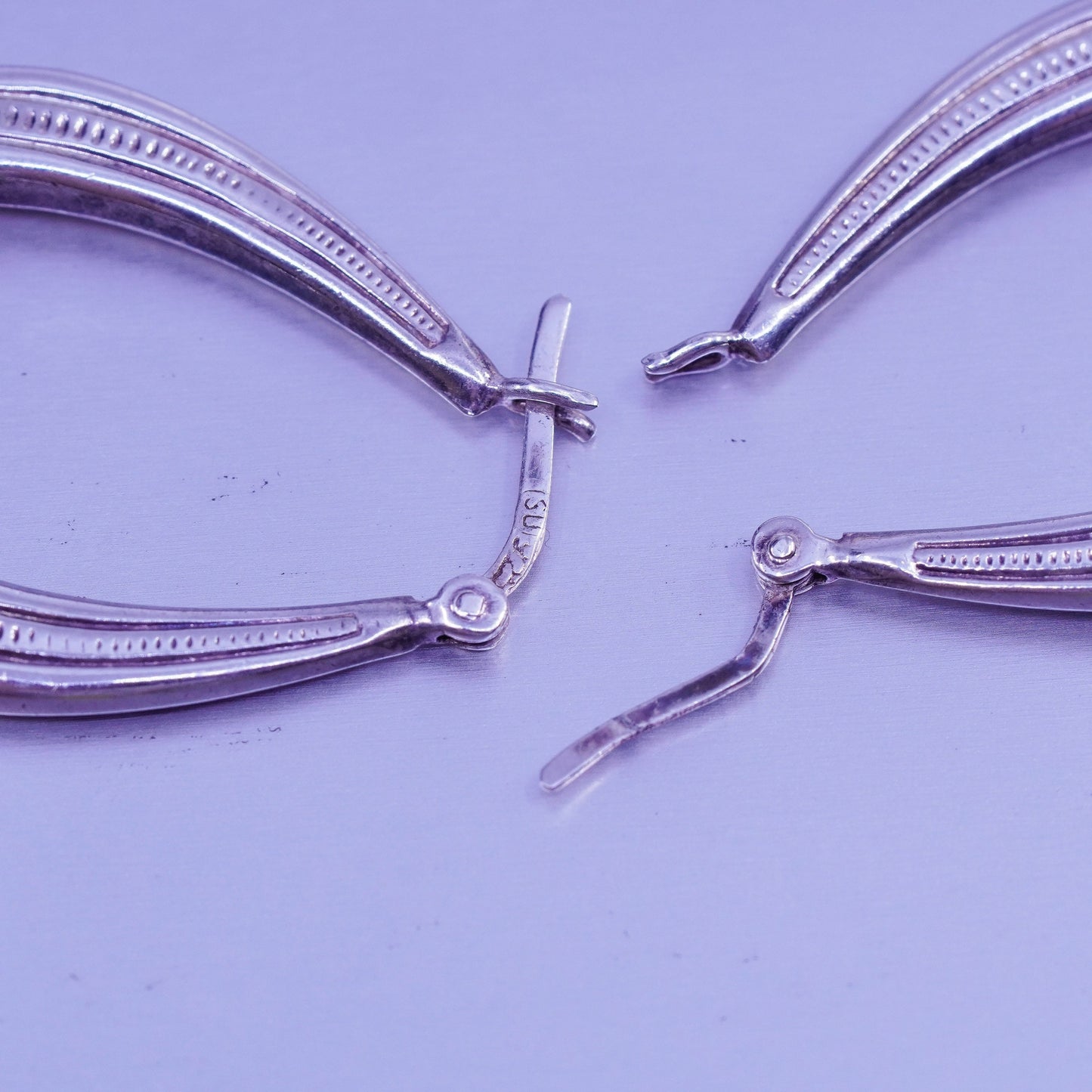 1.5”, vintage Sterling silver handmade earrings, textured 925 hoops
