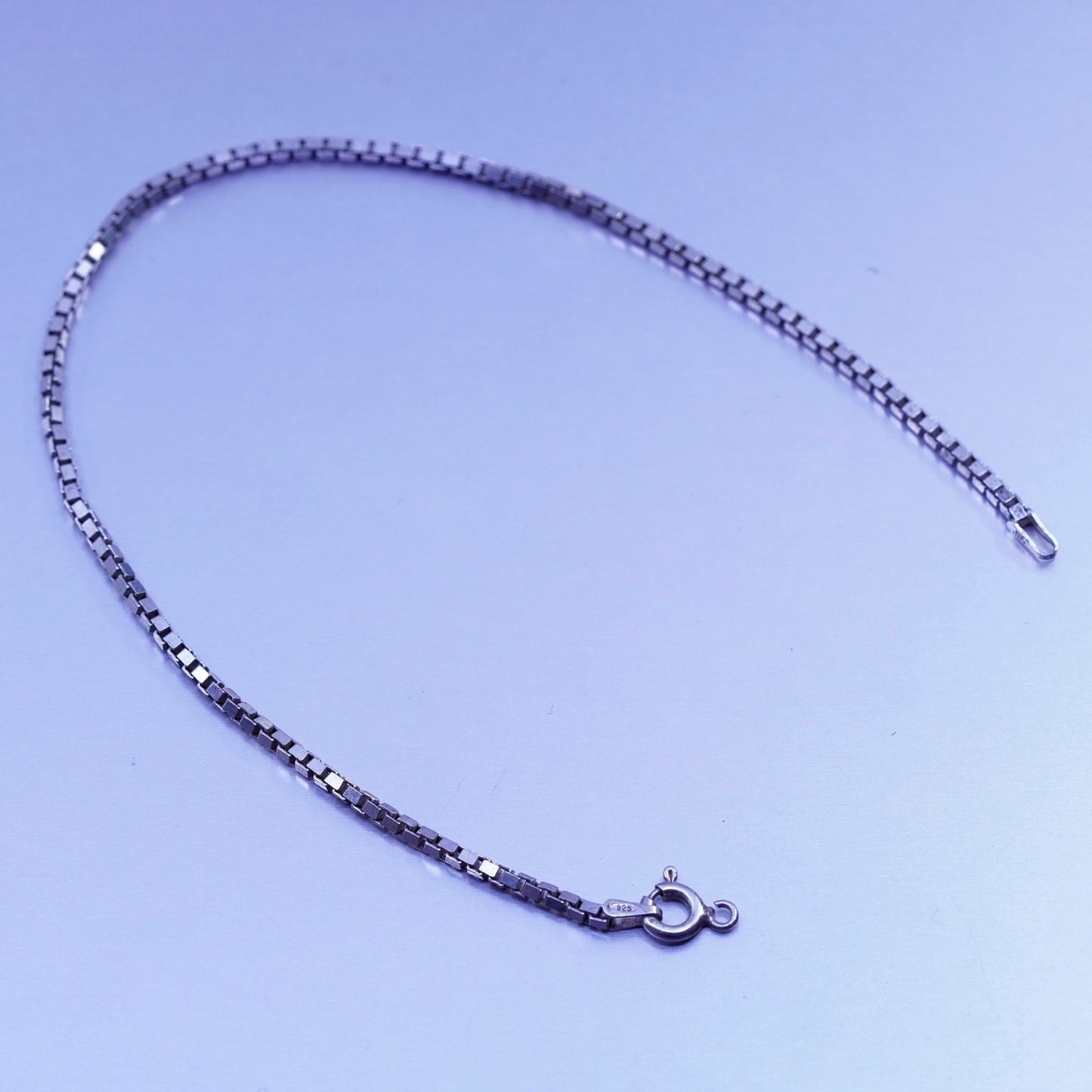 8.75” 2mm, Vintage Italy Sterling 925 silver handmade bracelet, box chain