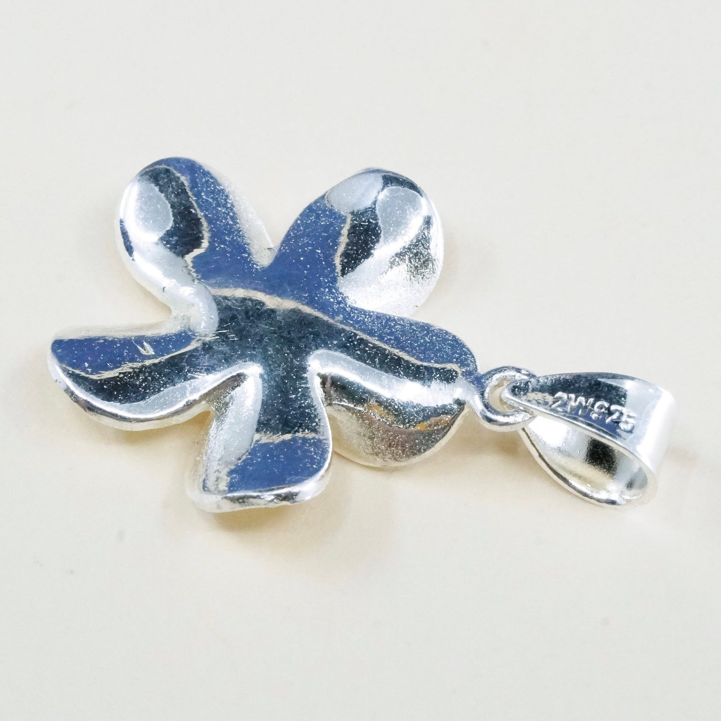 Vintage Sterling silver handmade pendant, 925 flower charm with Cz