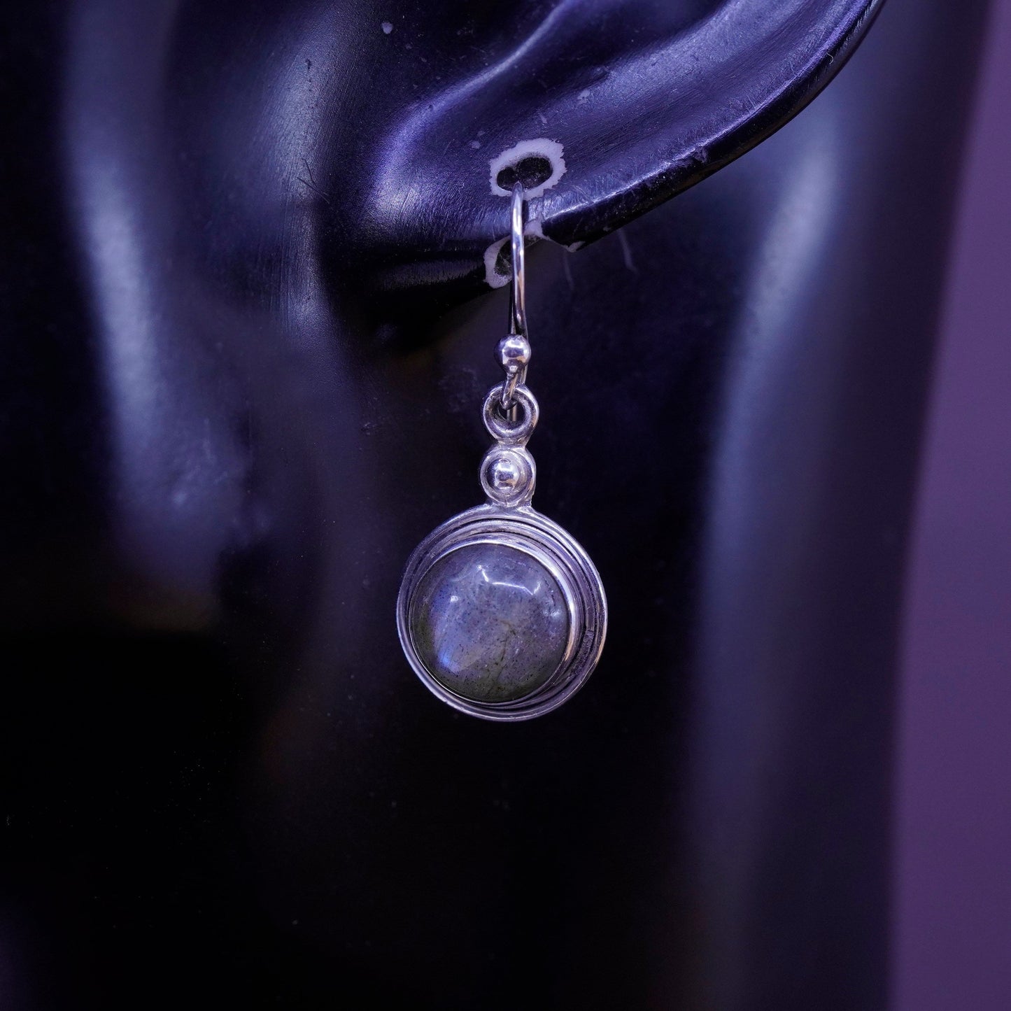 Vintage Sterling 925 silver handmade earrings with round labradorite