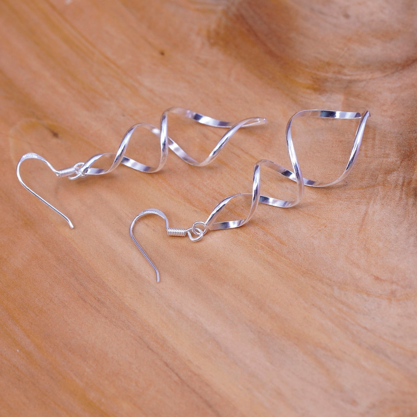 Vintage Sterling silver handmade earrings, 925 twisted dangle