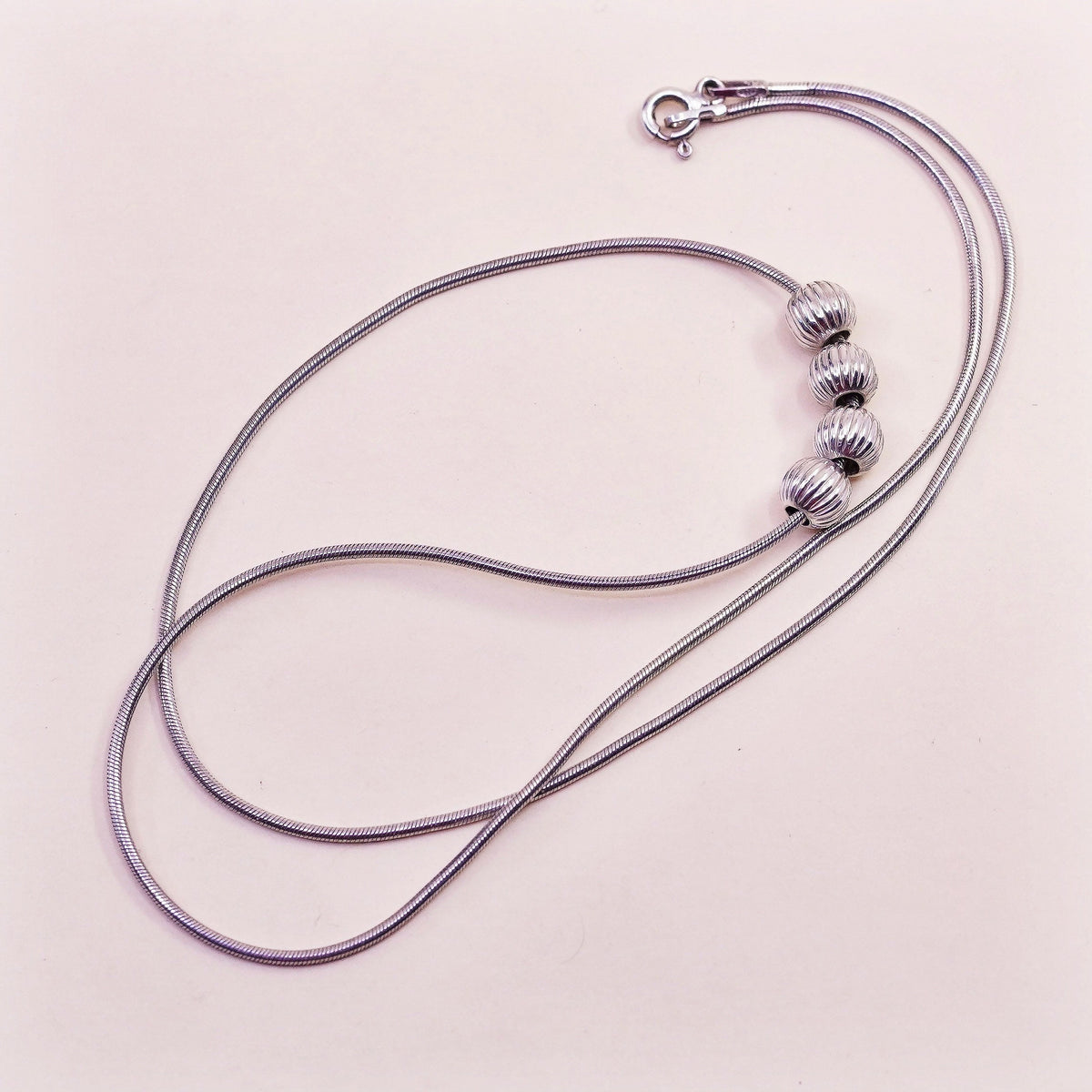 18”, 1mm, Sterling silver necklace, Italy 925 snake chain with bead pendant