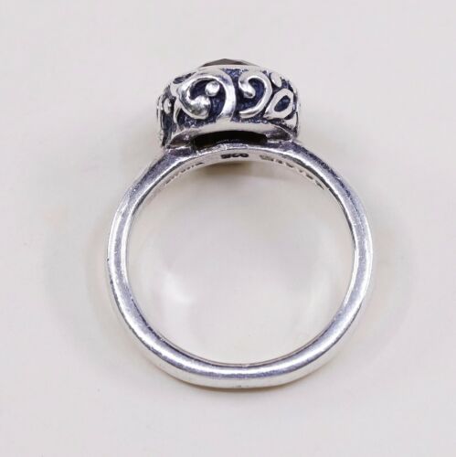 Sz 7.5, Vintage barse Handmade Sterling 925 Silver w/ Smoky Ceystal W/ Swirly