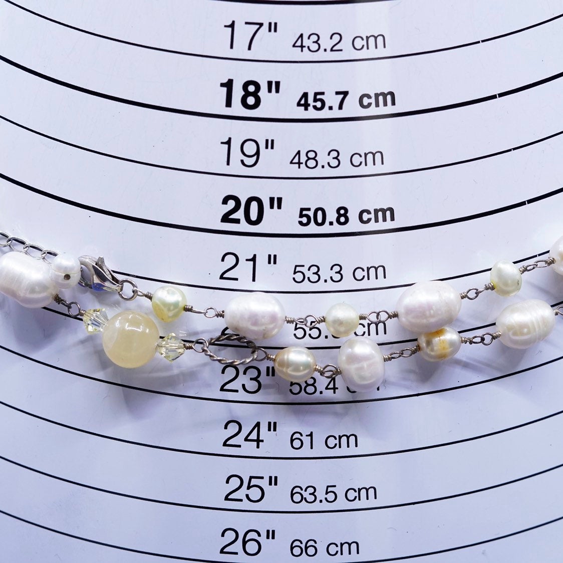 18"+2”, vtg Sterling silver handmade necklace, 925 circle chain w/ pearl beads