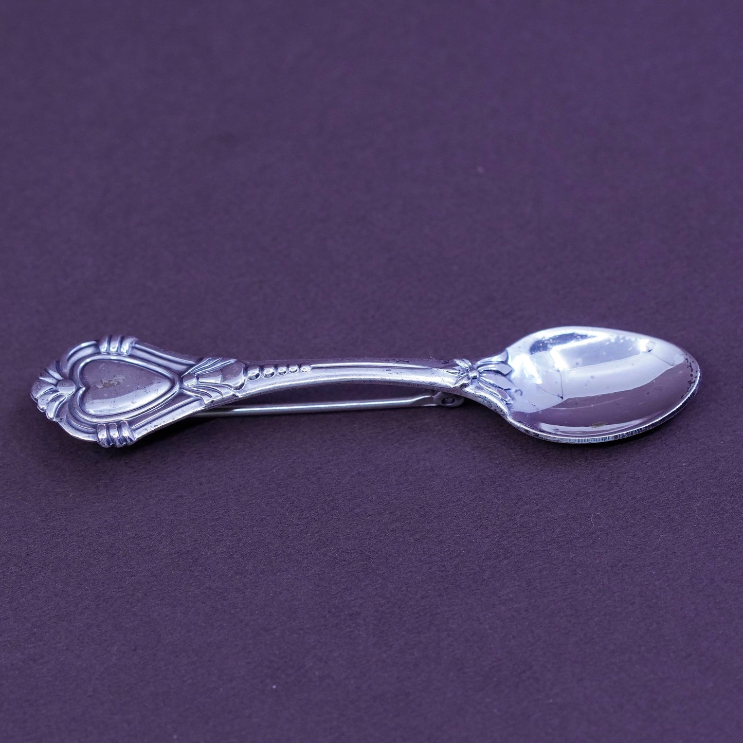 Vintage sterling silver handmade brooch, 925 spoon pin