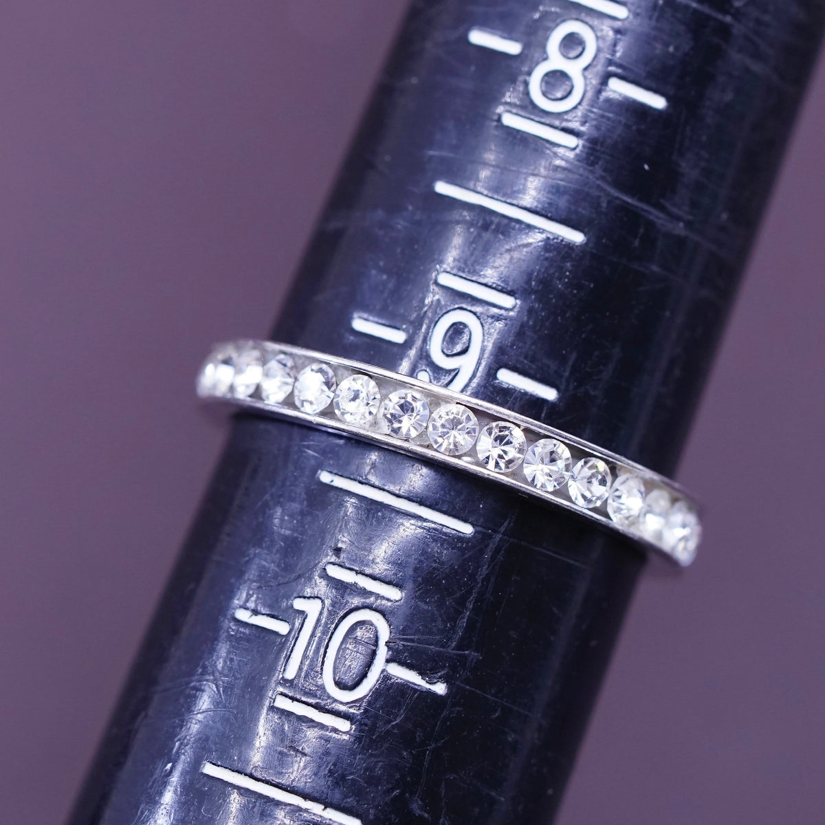 Size 9, vintage Taiwan Sterling silver ring, 925 band with cz