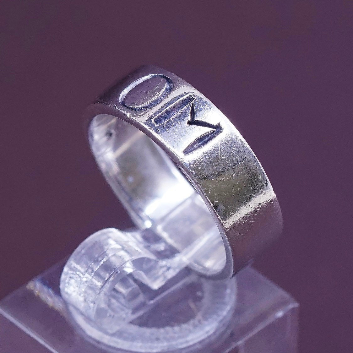 sz 7, vtg Sterling silver prayer ring, solid 925 band with "OM" engraved