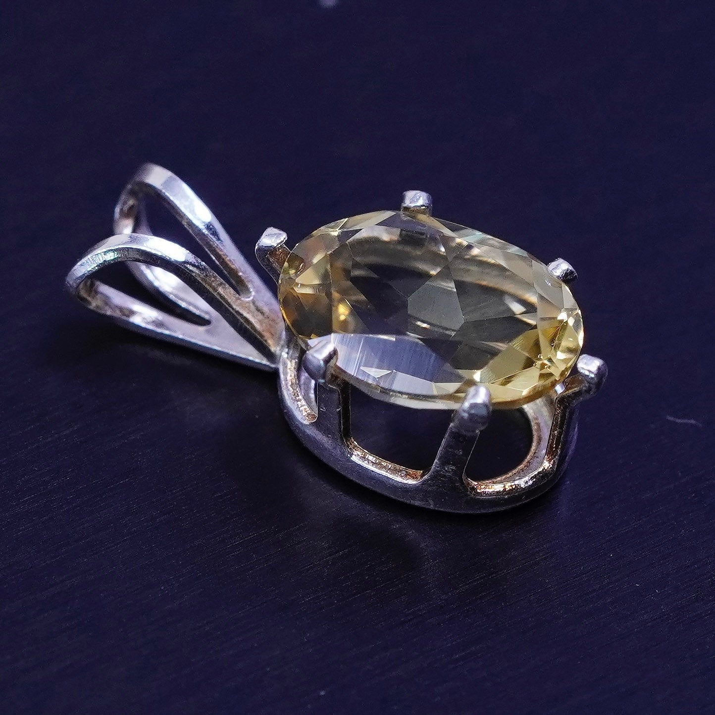 antique sterling 925 silver pendant with oval citrine