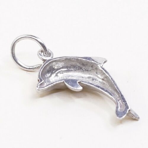 Vintage Sterling Silver Dolphin Pendant, Solid 925 Silver Fish Charm, Stamped