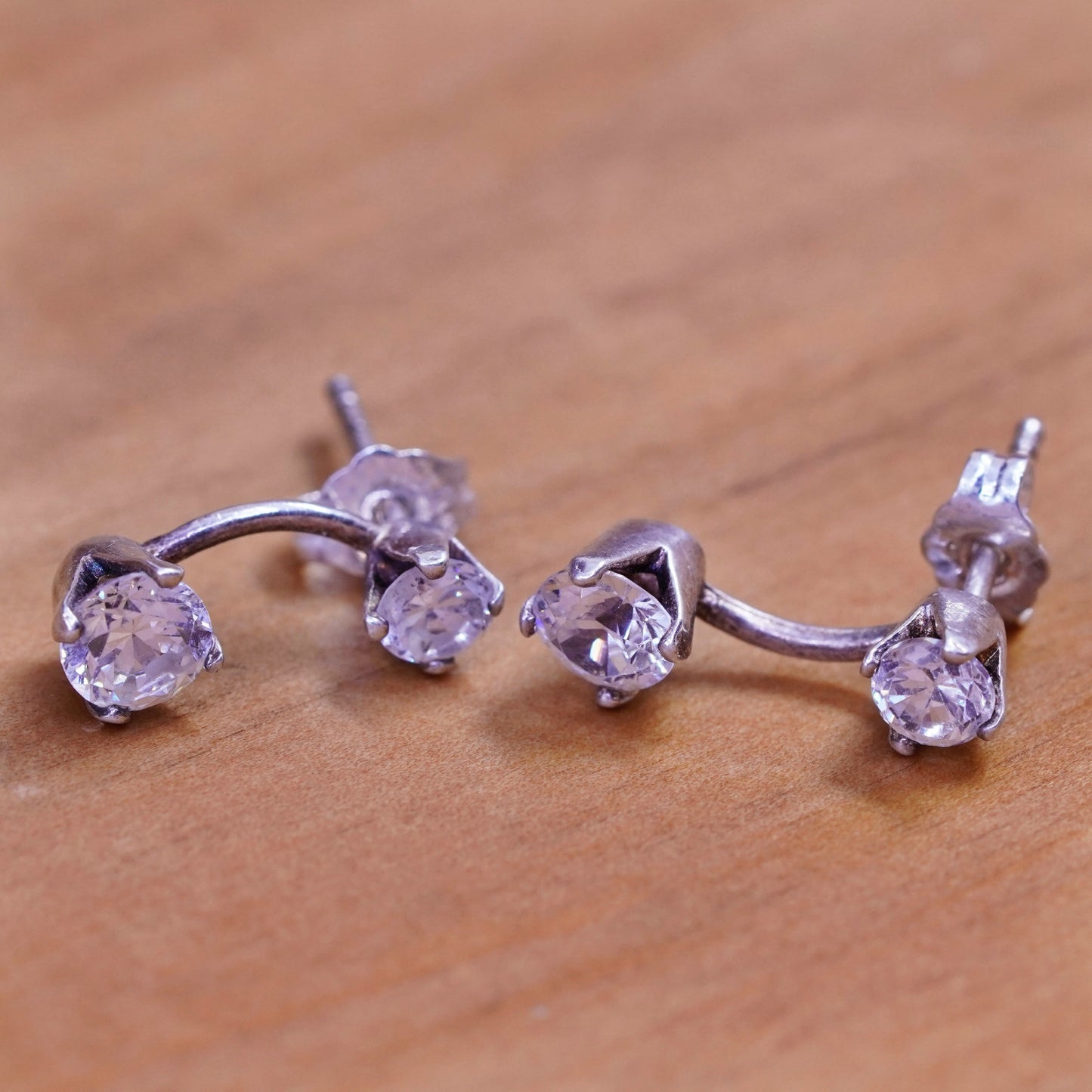 vintage Sterling 925 silver handmade studs, round cz earrings