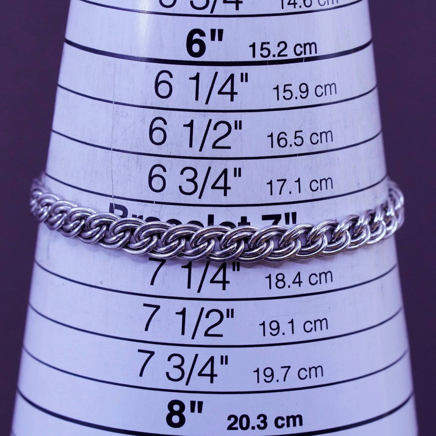 7”, 6mm, vintage Sterling silver handmade double curb bracelet, 925 charm chain