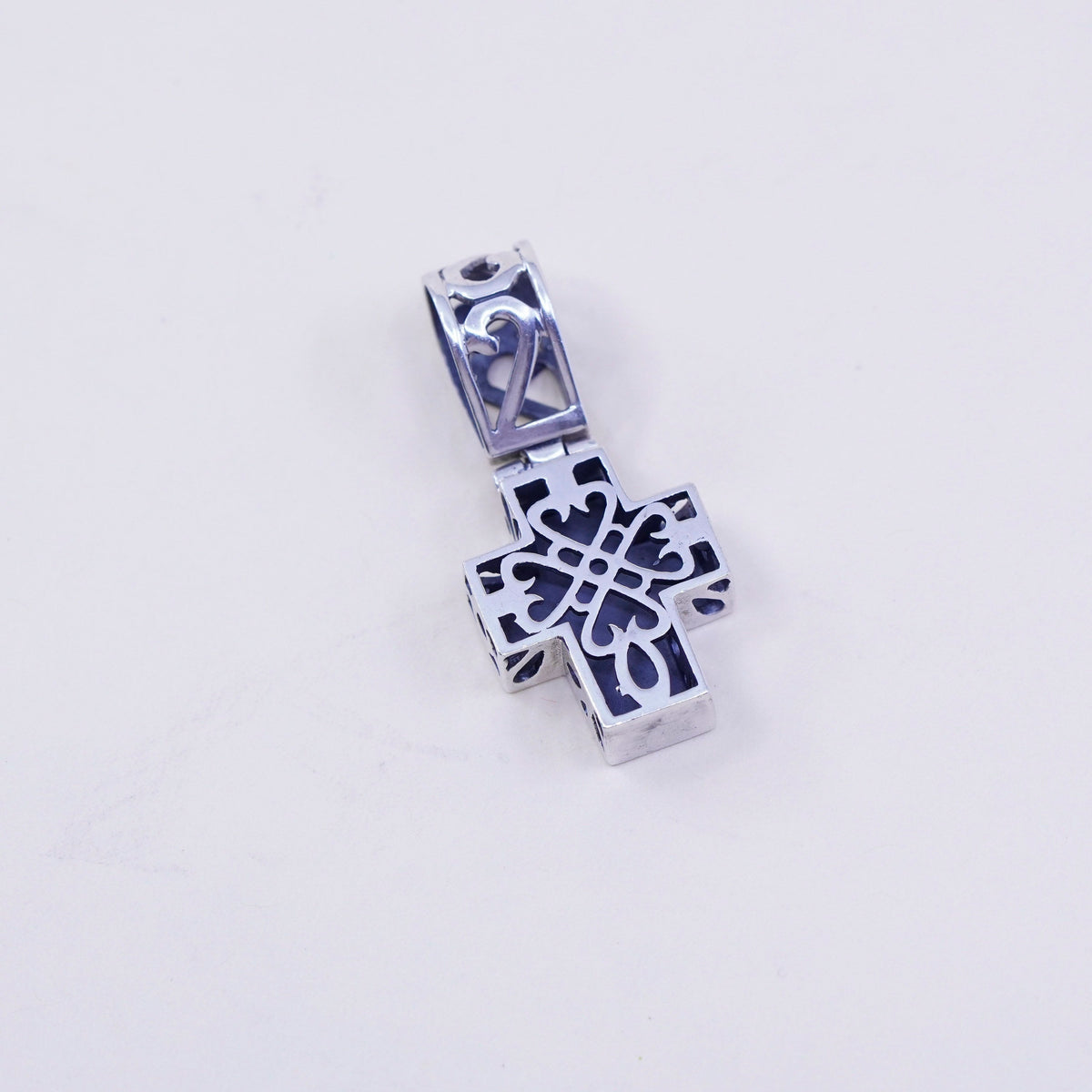 Vintage handmade Sterling silver pendant, filigree 925 cross charm