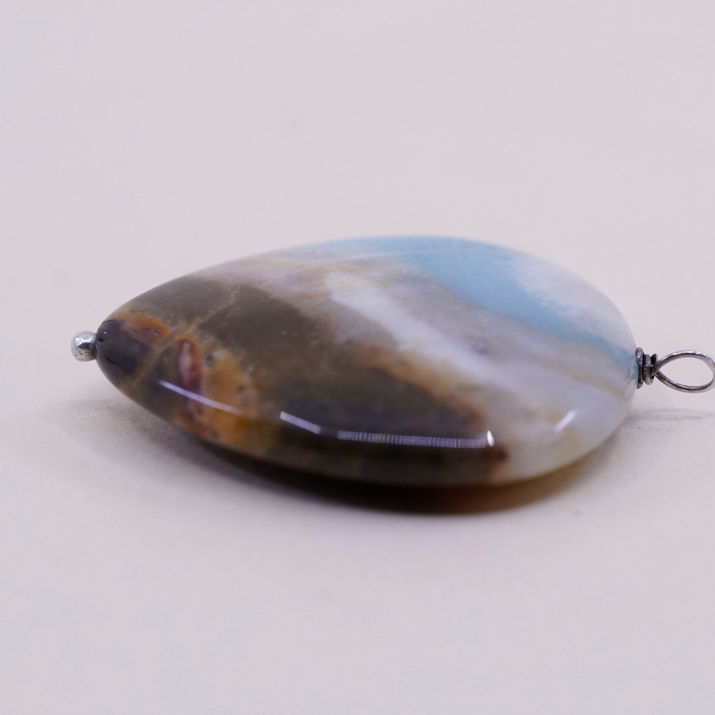 Vintage unique agate heart pendant with sterling 925 silver wire