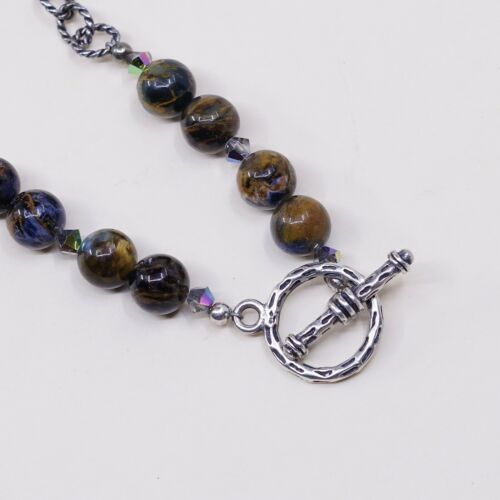 Vtg Sterling 925 Silver Handmade Necklace W/ Tiger Iron Pendant N Beads