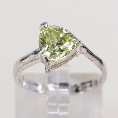 Sz 7, Vtg Sterling Ring, 925 Silver Engagement Ring W/ Lime Green CZ