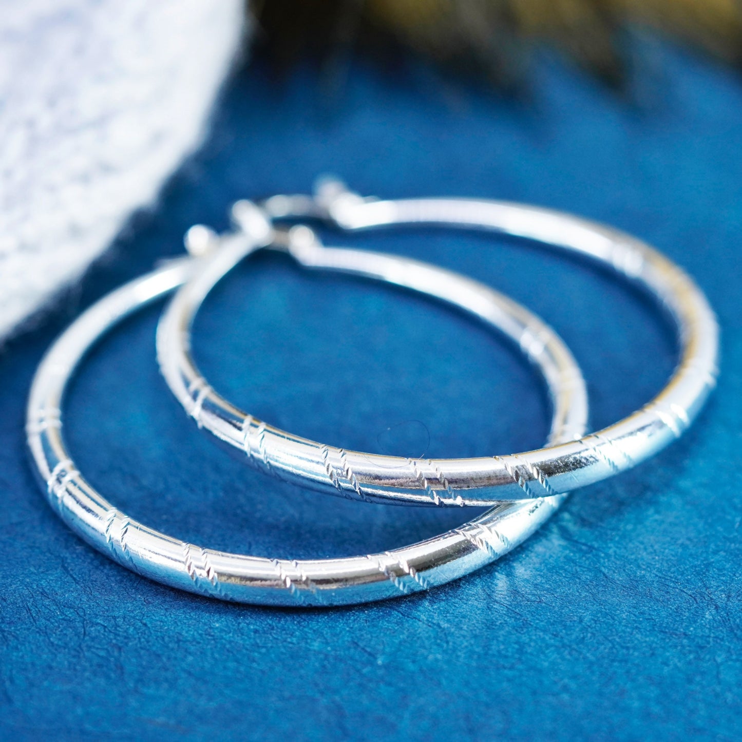 1.75”, vintage Sterling silver handmade hoop earrings, 925 huggie