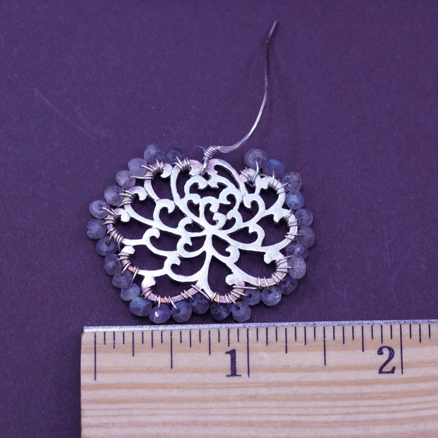 Vintage Sterling 925 silver handmade flower earrings with cluster moonstone