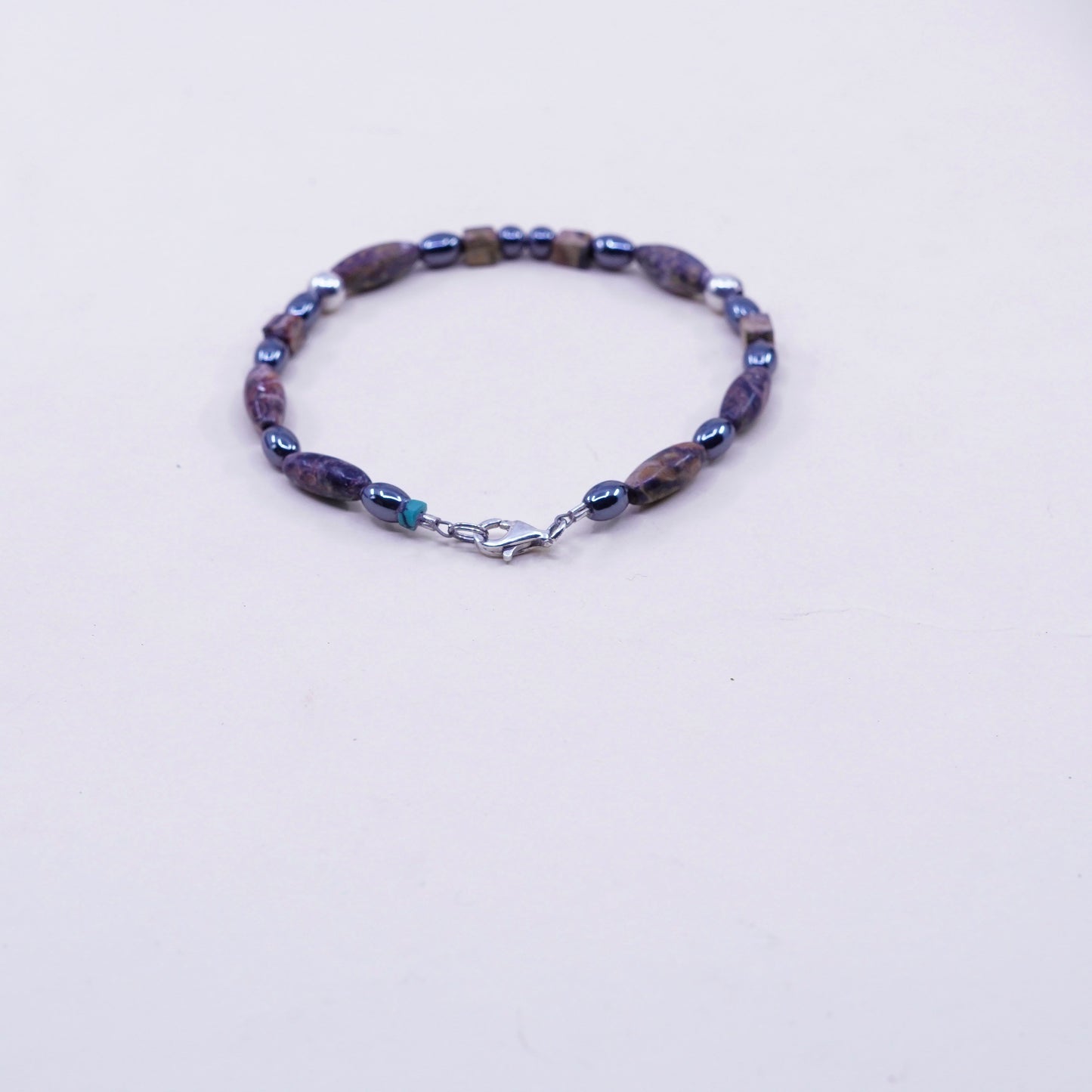 7”, handmade vintage Jasper beads bracelet with Sterling silver closure