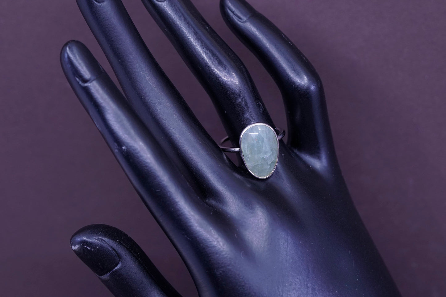 Size 8, vintage Sterling silver ring, 925 silver statement ring with jade