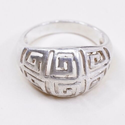 Size 6.5, Vtg Sterling 925 Silver Handmade Ring W/ Greek Key Cut Out Stamped 925