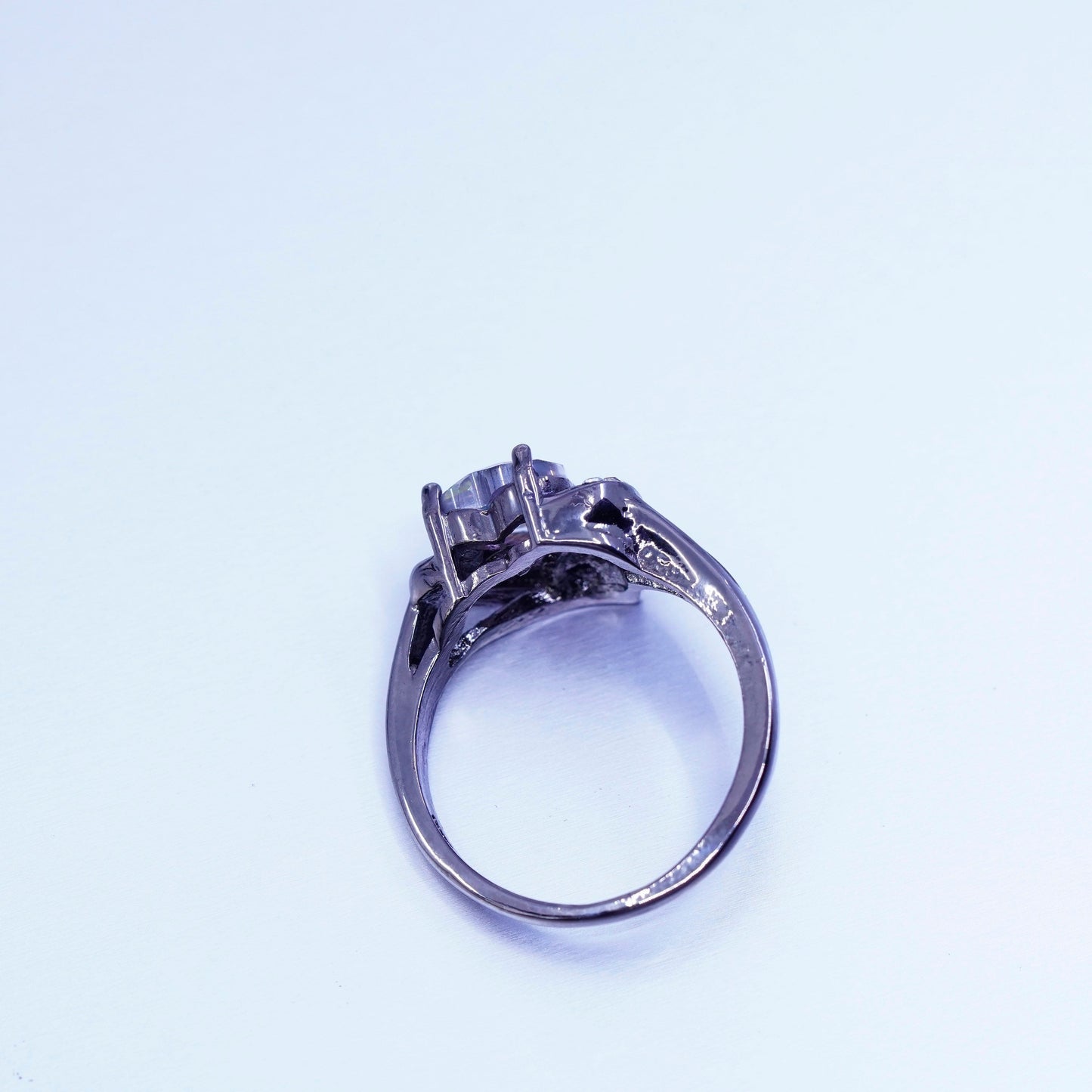 Size 10.25, vintage Sterling 925 silver handmade oxidized ring amethyst and Cz