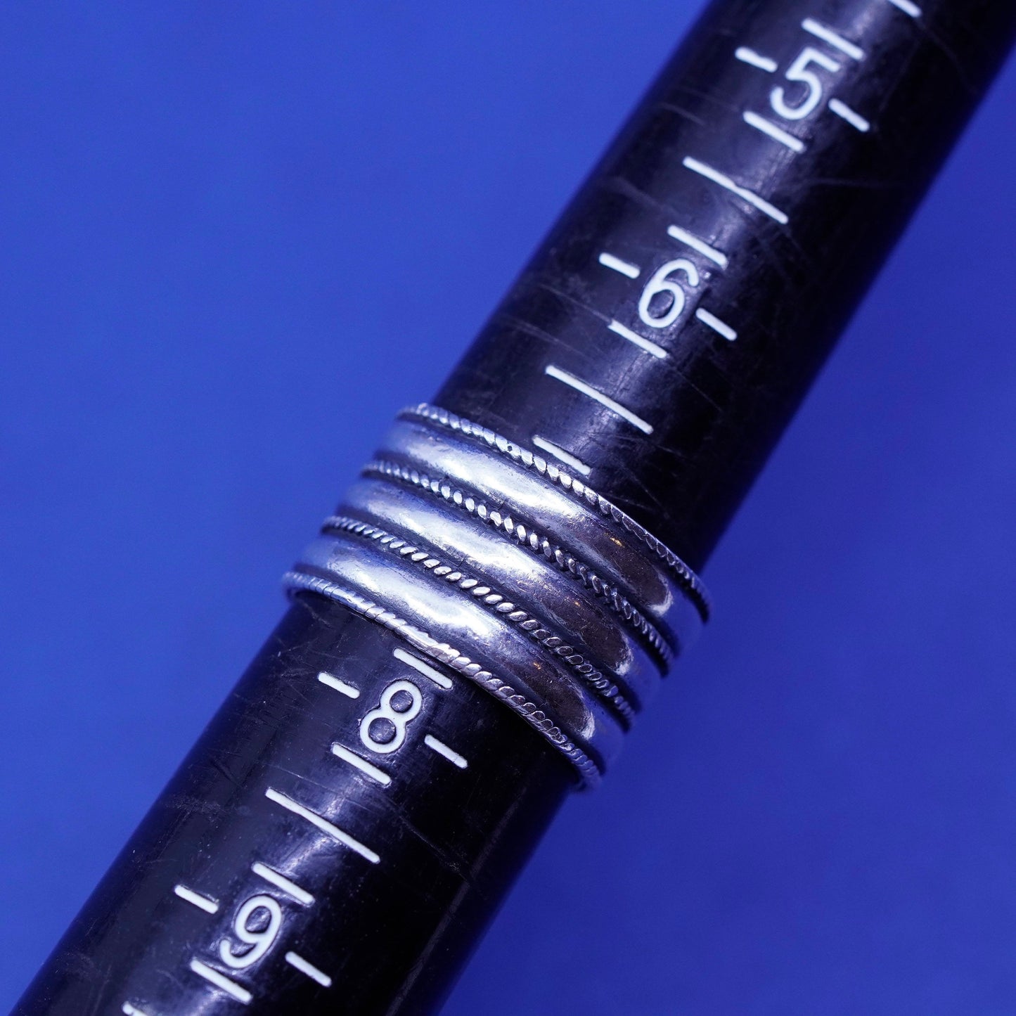 Size 7, vintage Sterling silver handmade band, wide 925 ribbed cable band