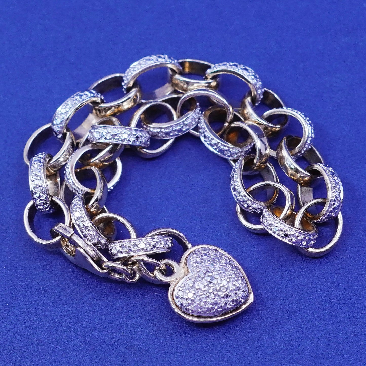 7”, vermeil gold filled sterling silver tennis bracelet, 925 chain heart charm