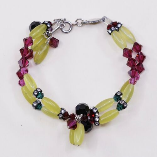 6.5”, Mexico Sterling 925 Silver Handmade Australia Crystal Beads Bracelet
