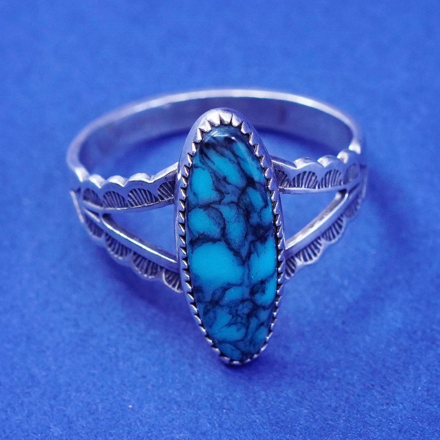 Size 6.5, Sterling silver ring with spiderwebbed turquoise, Native American