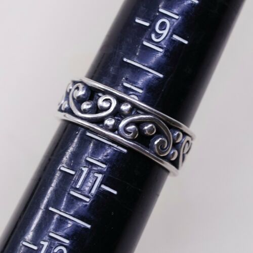 Size 10, Vtg Sterling Silver Handmade Ring 925 Silver Band w/ beads N Swirl